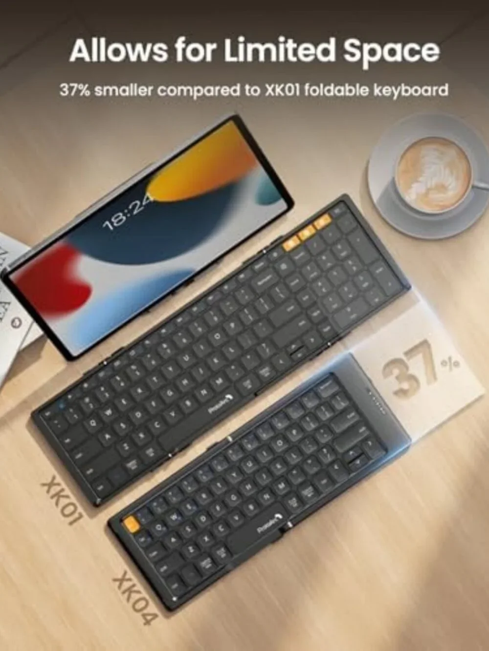 Foldable Compact Bluetooth Keyboard for Phone & Tablet, Portable & Lightweight